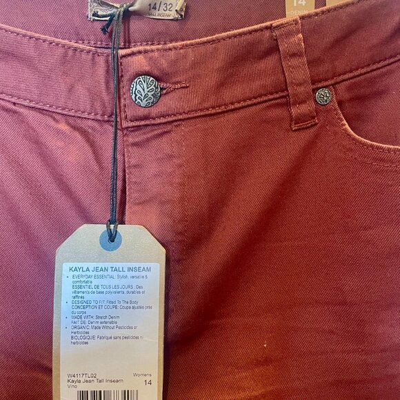 PrAna Kayla Mid Rise Red Straight Leg Jeans, NWT, Size 14 Tall - Picture 4 of 6